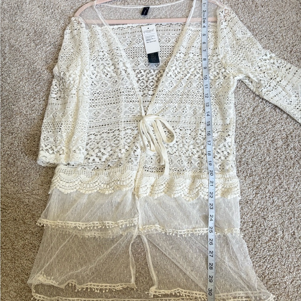 White Lace Cover-Up beach bikini cover lace NWT medium large zanzea - Picture 5 of 8